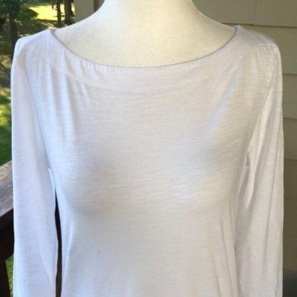 Loft Stripe Boat Neck Top, Ivory & Gold 3/4-Sleeve Cotton Women's Size XS - Picture 2 of 7